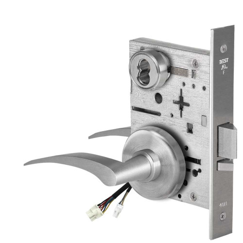 BEST 45HW7DEL17RH626RQE Fail Safe 24V Electrified Mortise Lock 17 Lever H Rose Right Hand Request to Exit Satin Chrome 45HW7DEL17RH626RQE