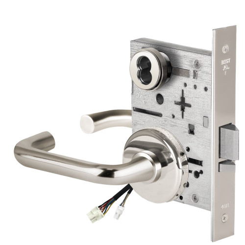 BEST 45HW7DEU3H625RQE Fail Secure 24V Electrified Mortise Lock 3 Lever H Rose Request to Exit Bright Chrome