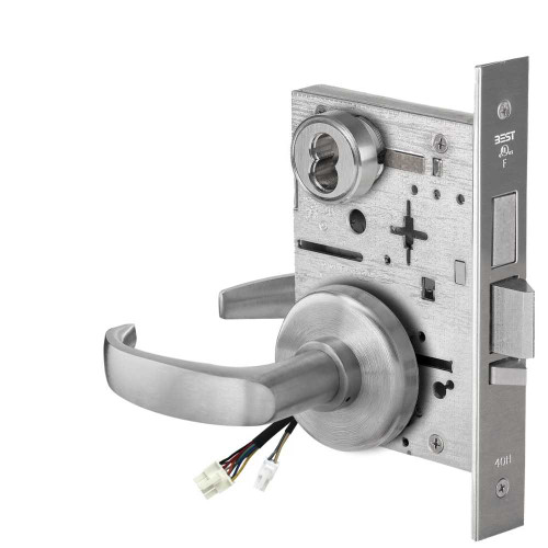 BEST 45HW7TDEU14H626RQE Fail Secure 24V With Deadbolt Electrified Mortise Lock 14 Lever H Rose Request to Exit Satin Chrome 45HW7TDEU14H626RQE