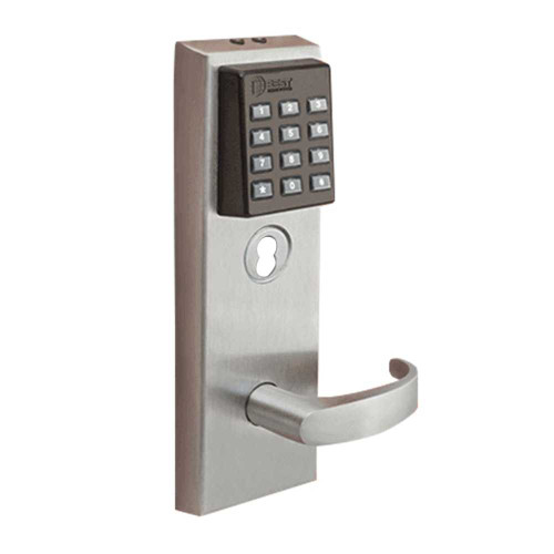 BEST 45HZ7DV14KP626 45HZ Keypad EZ Mortise Lock 7-Pin Housing; Latch w/Key Function Curved/Return Lever Style Keypad Satin Chrome 45HZ7DV14KP626
