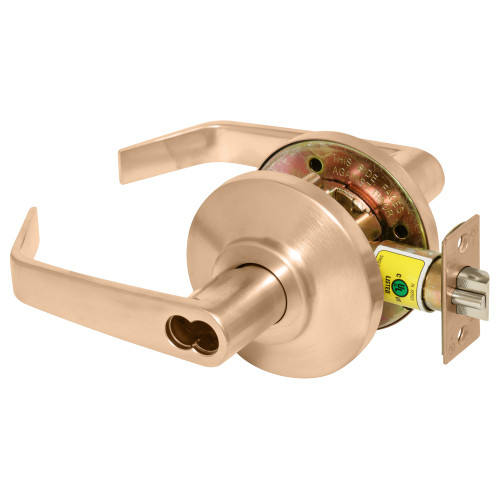 BEST 7KC27R15DSTK612 Grade 2 Classroom Cylindrical Lock 15 Lever SFIC Less Core Satin Bronze Finish Non-handed
