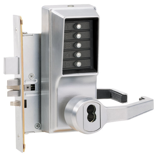 Kaba Simplex R8148B-26D-41 Mortise Combination Lever Lock Key Override Passage Lockout with Deadbolt 6/7-Pin SFIC Prep Less Core Satin Chrome