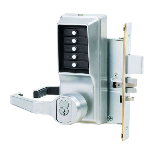 Kaba Simplex L8148C-26D-41 Mortise Combination Lever Lock Key Override Passage Lockout with Deadbolt Corbin Russwin 6-Pin LFIC Prep Less Core Satin Chrome