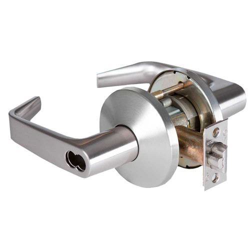 BEST 9K37AB15LSTK626 Grade 1 Entrance Cylindrical Lock 15 Lever L Rose SFIC Less Core Satin Chrome Finish 2-3/4 ANSI Strike Non-handed 9K37AB15LSTK626
