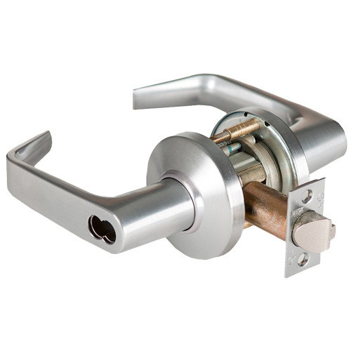 BEST 9K37D15CS3626RQE Grade 1 Storeroom Cylindrical Lock 15 Lever C Rose SFIC Prep Less Core 2-3/4 Backset 4-7/8 ANSI Strike Request to Exit Satin Chrome Finish Non-Handed