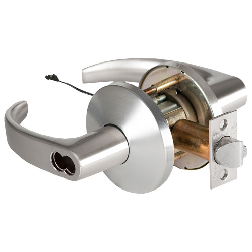 BEST 9KW37DEU14LS3626RQE Grade 1 Electric Cylindrical Lock Electronically Unlocked 2-3/4 Backset Fail Secure 24VDC 14L Design Request to Exit Satin Chrome
