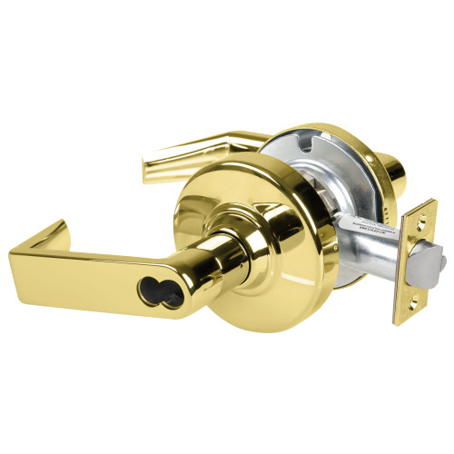 Schlage ND80BDEU RHO 605 RX Grade 1 Electrified Cylindrical Lock Storeroom Function 12-24V DC Fail Secure 2-3/4 Backset RX Rhodes Lever SFIC Prep Bright Brass