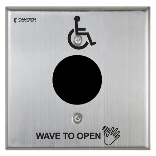 Camden CM-325/42SW SureWave CM-325 Series Touchless Switch 2 to 18 Range 1 Relay Double Gang Stainless Steel Hand Icon/'Wave to Open' Text/Wheelchair Symbol Faceplate Stainless Steel Finish