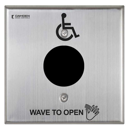 Camden CM-325/42SW SureWave CM-325 Series Touchless Switch 2 to 18 Range 1 Relay Double Gang Stainless Steel Hand Icon/'Wave to Open' Text/Wheelchair Symbol Faceplate Stainless Steel Finish CM-325/42SW