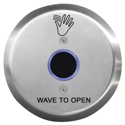 Camden CM-331/41R-SGLR SureWave CM-331 Series Touchless Switch 1 to 28 Range 1 Relay Round 6 Stainless Steel Hand Icon/'Wave to Open' Text Faceplate Includes 1 Tri-Color Light Ring Black Finish