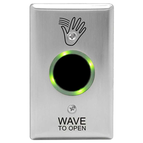 Camden CM-331/41S-SGLR SureWave CM-331 Series Touchless Switch 1 to 28 Range 1 Relay Single Gang Stainless Steel Hand Icon/'Wave to Open' Text Faceplate Includes 1 Tri-Color Light Ring Stainless Steel Finish CM-331/41S-SGLR