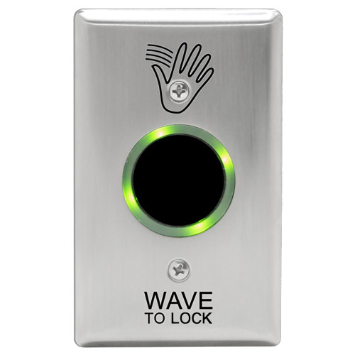 Camden CM-331/43S-SGLR SureWave CM-331 Series Touchless Switch 1 to 28 Range 1 Relay Single Gang Stainless Steel Hand Icon/'Wave to Lock' Text Faceplate Includes 1 Tri-Color Light Ring Stainless Steel Finish