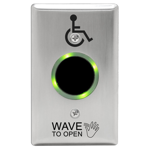 Camden CM-332/42S-SGLR SureWave CM-332 Series Touchless Switch 1 to 28 Range 2 Relays Single Gang Stainless Steel Hand Icon/'Wave to Open' Text/Wheelchair Symbol Faceplate Includes 1 Tri-Color Light Ring Stainless Steel Finish