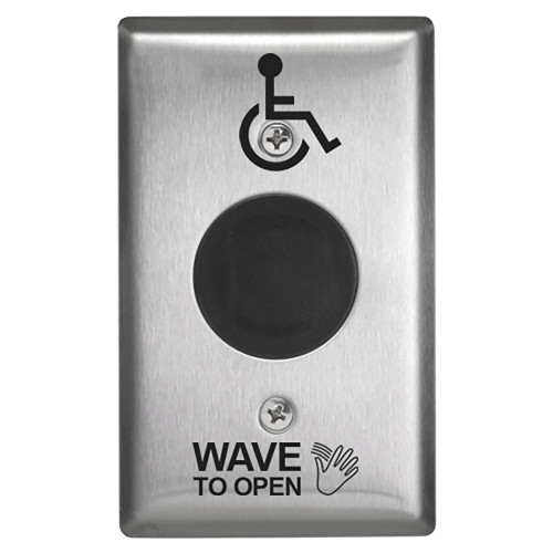 Camden CM-333/42S SureWave CM-333 Series Touchless Switch 1 to 12 Range 1 Relay Single Gang Stainless Steel Hand Icon/'Wave to Open' Text/Wheelchair Symbol Faceplate Includes 2 'AA' Alkaline Batteries Stainless Steel Finish