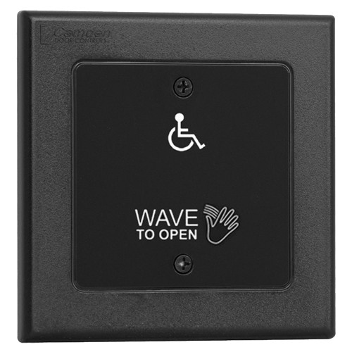 Camden CM-333/42W SureWave CM-333 Series Touchless Switch 1 to 12 Range 1 Relay Double Gang Hand Icon/'Wave to Open' Text/Wheelchair Symbol Faceplate Includes 2 'AA' Alkaline Batteries Black Finish