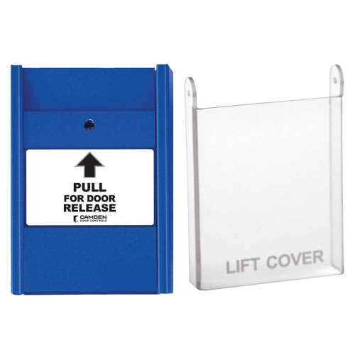 Camden CM-701U-PC Pull Station Single Gang Mount Includes 1 N/C Switch Multiple Labels Clear Plastic Cover Blue Finish CM-701U-PC