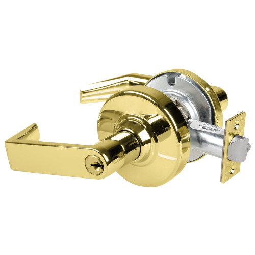 Schlage ND80PDEU RHO 605 Grade 1 Electrified Cylindrical Lock Storeroom Function 12-24V DC Fail Secure 2-3/4 Backset Rhodes Lever Bright Brass