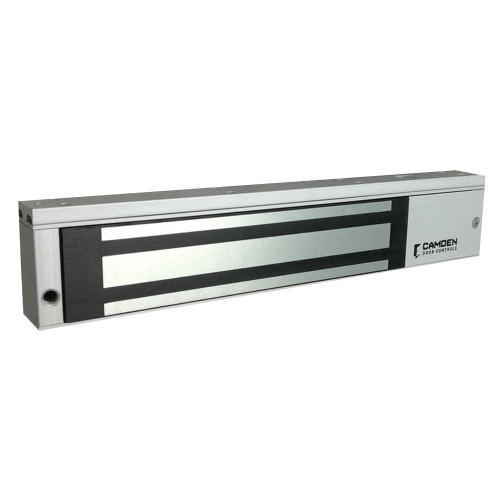 Camden CX-91S-06TDS Single Door Magnetic Lock 12/24 VDC 600lbs Holding Force 5-25 Second Adjustable Timer Lock Sensor Door Status Switch Surface Mount Satin Aluminum Clear Anodized Finish CX-91S-06TDS