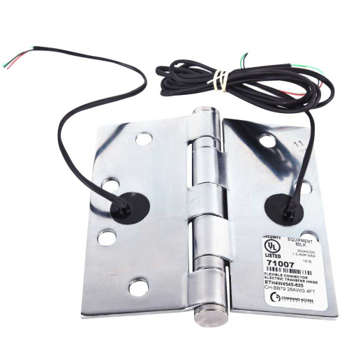 Command Access Technologies ETH4W4545 625 CH-BB79 Energy Transfer Hinge 4-1/2 x 4-1/2 5 Knuckle Standard Weight 4-Wire 26 Gauge Bright Chromium Plated Finish ETH4W4545 625 CH-BB79