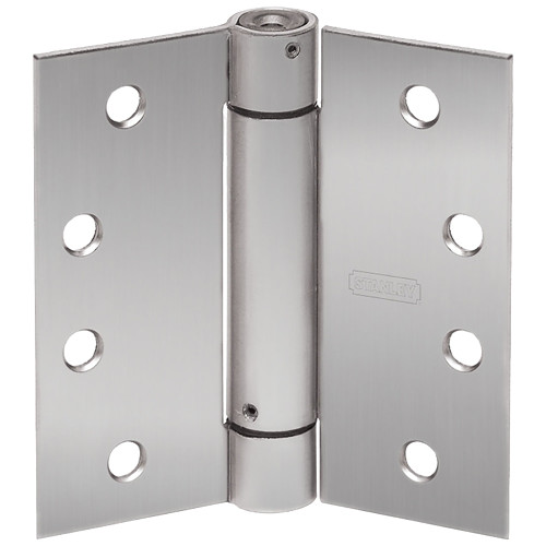 Stanley 2060R 4-1/2X4-1/2 26D Standard Weight Spring Hinge Steel or Stainless Steel 4-1/2 by 4-1/2 Square Corner Removable Pin Satin Chrome