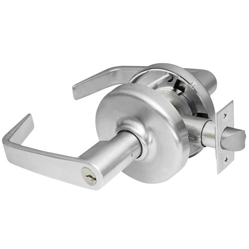 Corbin Russwin CL3581 NZD 626 Grade 1 Keyed Lever x Blank Plate Cylindrical Lock Newport Lever Conventional Cylinder Satin Chrome Finish Non-handed CL3581 NZD 626