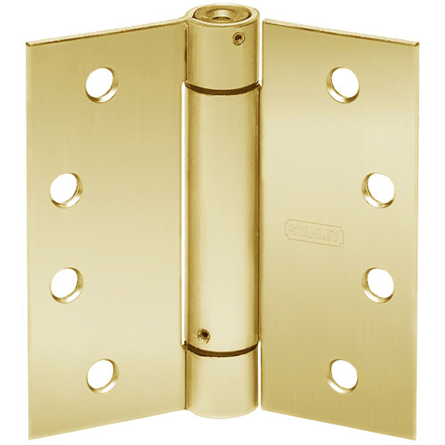 Stanley 2060R 4-1/2X4-1/2 4 Standard Weight Spring Hinge Steel or Stainless Steel 4-1/2 by 4-1/2 Square Corner Removable Pin Satin Brass Finish
