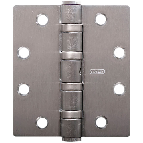 Stanley FBB168 5X5 26D Five Knuckle Ball Bearing Architectural Hinge Steel Full Mortise Heavy Weight 5 by 5 Square Corner Satin Chrome