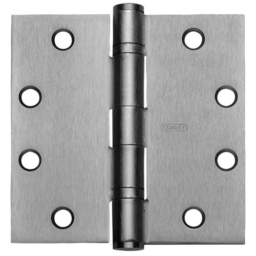 Stanley FBB191NRP 4-1/2X4-1/2 26D Five Knuckle Ball Bearing Architectural Hinge Brass Bronze or Stainless Steel Full Mortise Standard Weight 4-1/2 by 4-1/2 Square Corner Non-Removable Pin Satin Chrome FBB191NRP 4-1/2X4-1/2 26D