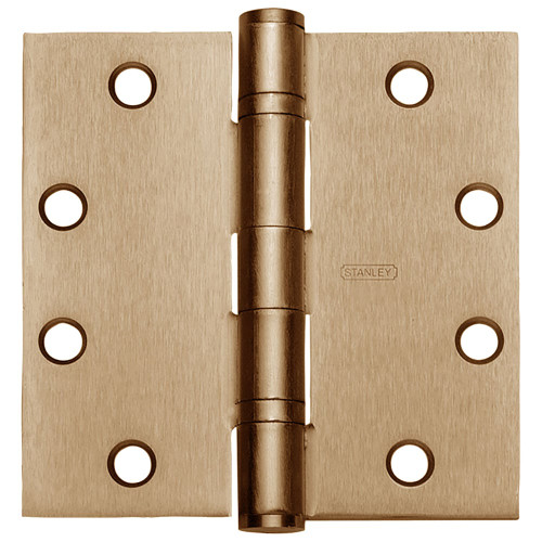 Stanley FBB179 4X4 4 Five Knuckle Ball Bearing Architectural Hinge Steel Full Mortise Standard Weight 4 by 4 Square Corner Satin Brass Finish