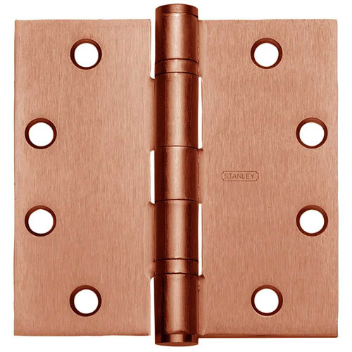 Stanley FBB179 4-1/2X4-1/2 10 Five Knuckle Ball Bearing Architectural Hinge Steel Full Mortise Standard Weight 4-1/2 by 4-1/2 Square Corner Satin Bronze Clear Coated FBB179 4-1/2X4-1/2 10