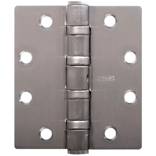 Stanley FBB168 5X4-1/2 26D Five Knuckle Ball Bearing Architectural Hinge Steel Full Mortise Heavy Weight 5 by 4-1/2 Square Corner Satin Chrome