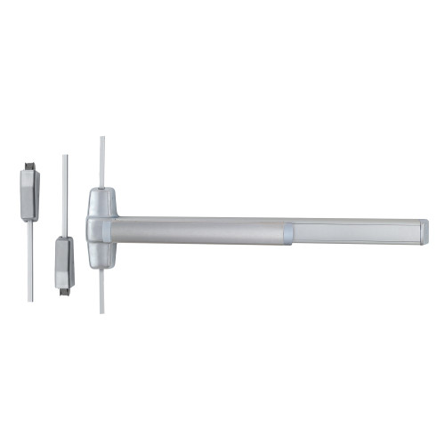 Von Duprin QEL9827EO 3 US28 Grade 1 Surface Vertical Rod Exit Bar Wide Stile Pushpad 36 Panic Device 84 Door Height Exit Only Less trim Motorized Latch Retraction Less Dogging Satin Aluminum Clear Anodized Finish Field Reversible