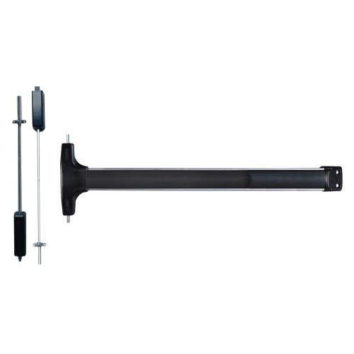 Detex V50 LD 628 96 36X84 Value Series Wide Stile Surface Vertical Rod Exit Device Less Dogging 96 Surface Strike 36 In Device for 84 In Door Height Satin Aluminum Clear Anodized V50 LD 628 96 36X84