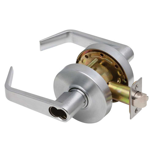 Dexter C1000-CLRM-R-626-SFIC Grade 1 Classroom Cylindrical Lock Clutching Regular Lever 3-7/16 Rose Diameter SFIC Prep Less Core Satin Chrome Finish Non-Handed C1000-CLRM-R-626-SFIC