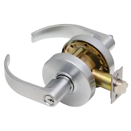 Dexter C1000-ENTR-C-626-KDC Grade 1 Entry/Office Cylindrical Lock Clutching Curved Lever 3-7/16 Rose Diameter Conventional Cylinder Satin Chrome Finish Non-Handed