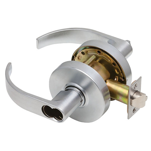 Dexter C1000-STRM-C-626-SFIC Grade 1 Storeroom Cylindrical Lock Clutching Curved Lever 3-7/16 Rose Diameter SFIC Prep Less Core Satin Chrome Finish Non-Handed