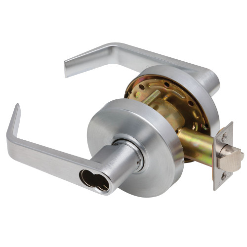 Dexter C2000-CL-ENTR-R-626-SFIC Grade 2 Entry/Office Cylindrical Lock Clutching Regular Lever 3 Rose Diameter SFIC Prep Less Core Satin Chrome Finish Non-Handed