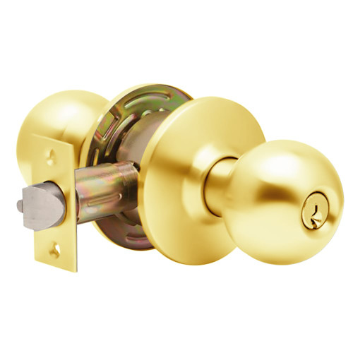 Dexter C2000-CLRM-B-605-KDC Grade 2 Classroom Cylindrical Lock Non-Clutching Ball Knob 3 Rose Diameter Conventional Cylinder Bright Brass Finish Non-Handed