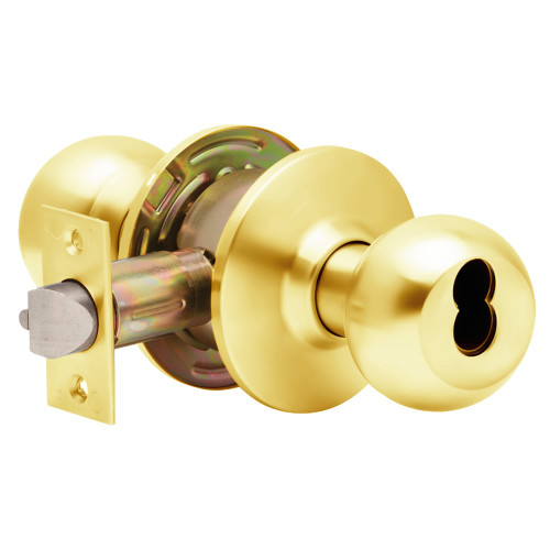 Dexter C2000-ENTR-B-605-SFIC Grade 2 Entry/Office Cylindrical Lock Non-Clutching Ball Knob 3 Rose Diameter SFIC Prep Less Core Bright Brass Finish Non-Handed