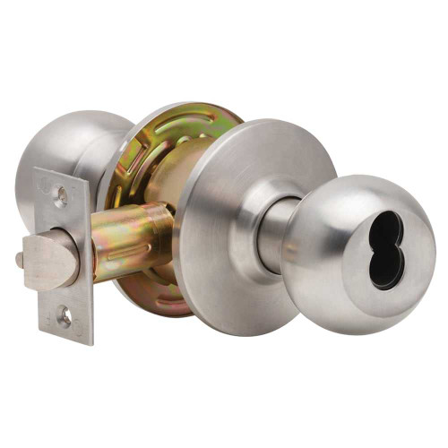 Dexter C2000-ENTR-B-630-SFIC Grade 2 Entry/Office Cylindrical Lock Non-Clutching Ball Knob 3 Rose Diameter SFIC Prep Less Core Satin Stainless Steel Finish Non-Handed C2000-ENTR-B-630-SFIC