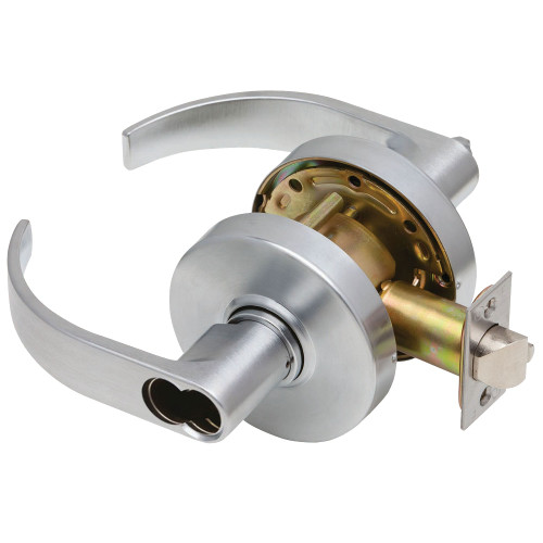 Dexter C2000-ENTR-C-626-SFIC Grade 2 Entry/Office Cylindrical Lock Non-Clutching Curved Lever 3 Rose Diameter SFIC Prep Less Core Satin Chrome Finish Non-Handed