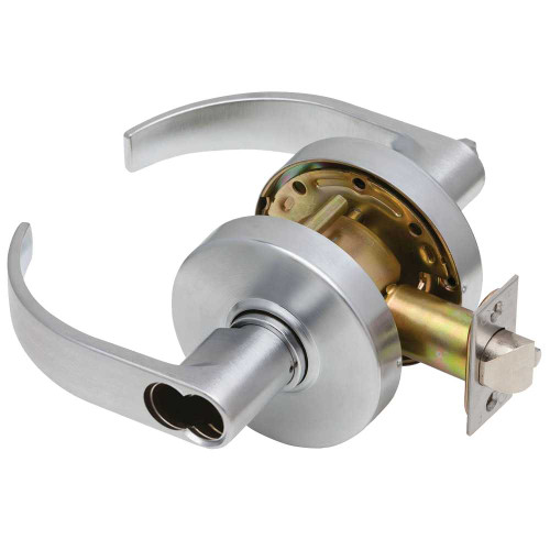 Dexter C2000-ENTR-C-626-SFIC Grade 2 Entry/Office Cylindrical Lock Non-Clutching Curved Lever 3 Rose Diameter SFIC Prep Less Core Satin Chrome Finish Non-Handed C2000-ENTR-C-626-SFIC