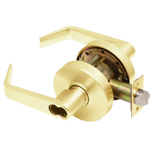 Dexter C2000-ENTR-R-605-SFIC Grade 2 Entry/Office Cylindrical Lock Non-Clutching Regular Lever 3 Rose Diameter SFIC Prep Less Core Bright Brass Finish Non-Handed C2000-ENTR-R-605-SFIC