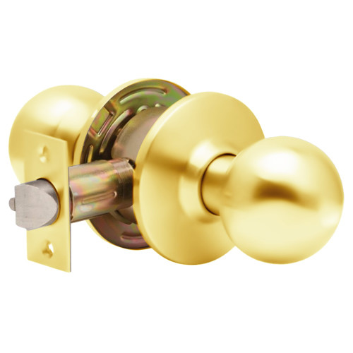 Dexter C2000-PASS-B-605 Grade 2 Passage Cylindrical Lock Non-Clutching Ball Knob 3 Rose Diameter Non-Keyed Bright Brass Finish Non-Handed