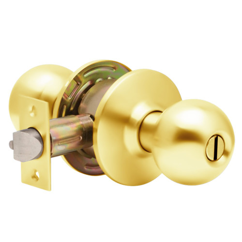 Dexter C2000-PRIV-B-605 Grade 2 Privacy Cylindrical Lock Non-Clutching Ball Knob 3 Rose Diameter Non-Keyed Bright Brass Finish Non-Handed