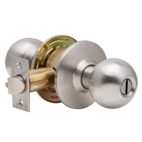 Dexter C2000-PRIV-B-630 Grade 2 Privacy Cylindrical Lock Non-Clutching Ball Knob 3 Rose Diameter Non-Keyed Satin Stainless Steel Finish Non-Handed C2000-PRIV-B-630
