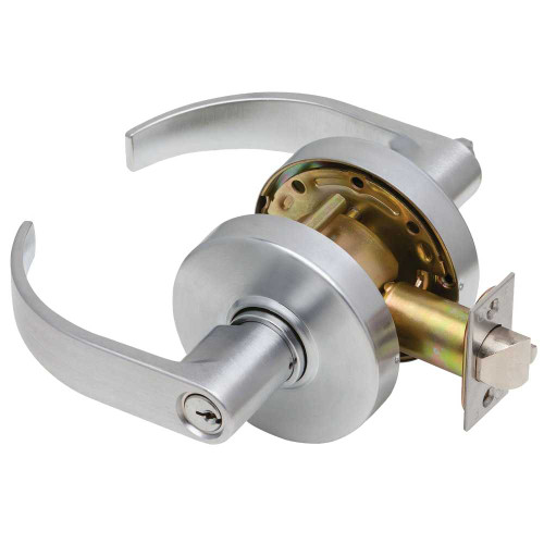 Dexter C2000-STRM-C-626-KDC Grade 2 Storeroom Cylindrical Lock Non-Clutching Curved Lever 3 Rose Diameter Conventional Cylinder Satin Chrome Finish Non-Handed C2000-STRM-C-626-KDC