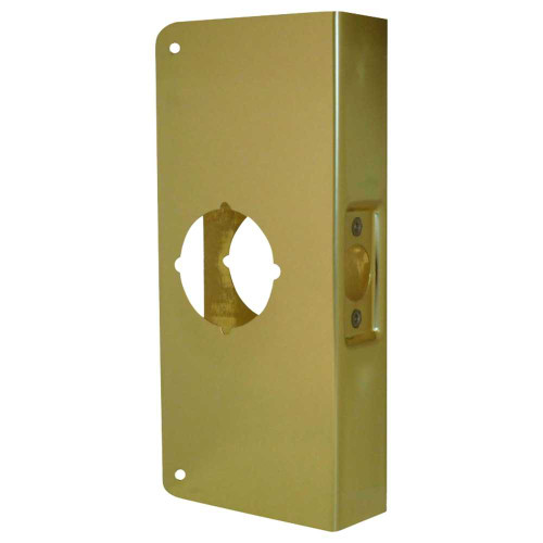 Don Jo 1-PB-CW Wrap Around Plate 22 Gauge Steel 4 by 9 2-1/8 Hole for Cylindrical Lock for 1-3/8 Door with 2-3/8 Backset Bright Brass Finish 1-PB-CW