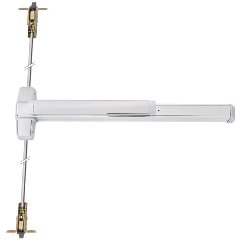 Von Duprin RX9947TP-BE 4 26D Grade 1 Concealed Vertical Rod Exit Bar Wide Stile Pushpad 48 Device 80 to 100 Door Height Passage Function Thumbpiece Pull Request to Exit Switch Hex Key Dogging Satin Chrome Finish Field Reversible
