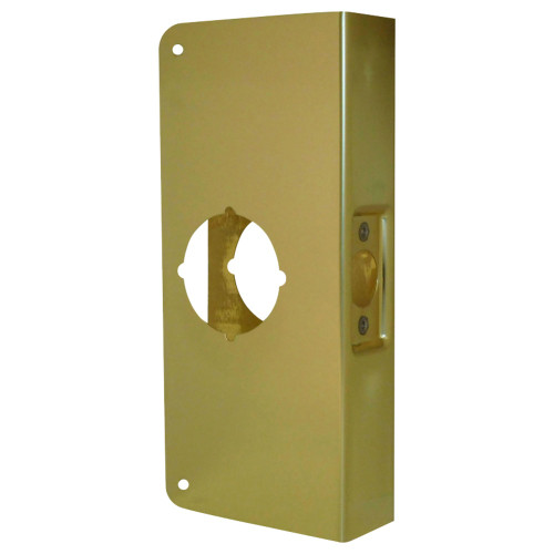 Don Jo 4-PB-CW Wrap Around Plate 22 Gauge Steel 4-1/4 by 9 2-1/8 Hole for Cylindrical Lock for 1-3/4 Door with 2-3/4 Backset Bright Brass Finish